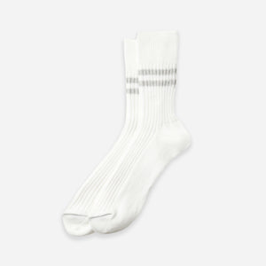 Rototo - HEMP ORGANIC STRIPE SOCK - WHITE/GREY -  - Main Front View