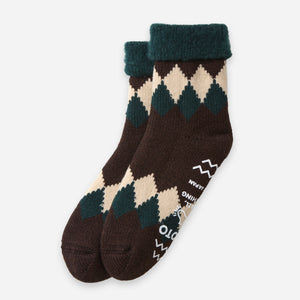 Rototo - COMFY ROOM SOCKS - DIAMOND GREEN/BROWN -  - Main Front View