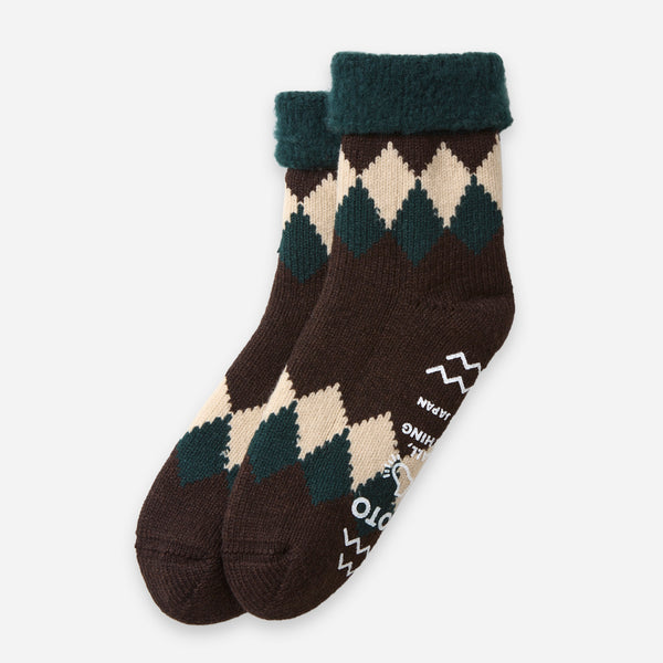 COMFY ROOM SOCKS - DIAMOND GREEN/BROWN