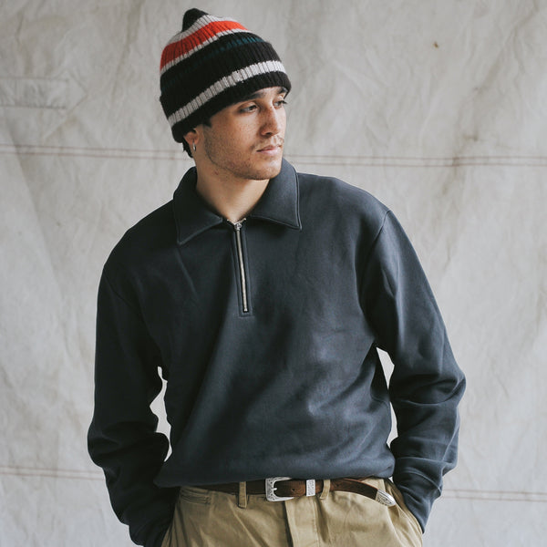 QUARTER ZIP SWEATSHIRT - FADED BLACK