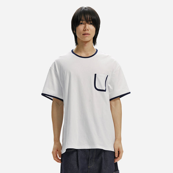 RINGER POCKET TEE - WHITE