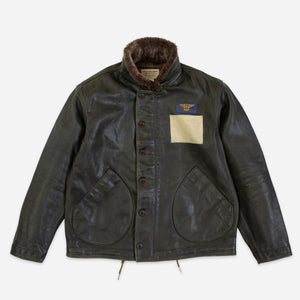 Double RL By Ralph Lauren - RAYMOND LEATHER FLIGHT JACKET - VINTAGE OLIVE -  - Main Front View