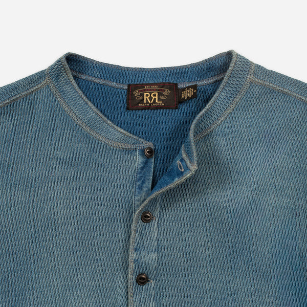 RRL Jacquard Henley T-Shirt Washed Blue Indigo