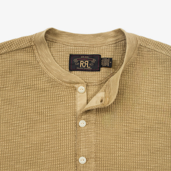 RRL Garment-Dyed Waffle Henley T-Shirt Spring Beige