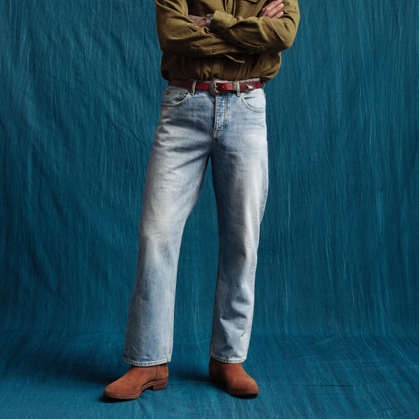 SELVEDGE STRAIGHT LEG WORK DENIM JEANS - STONE WASH