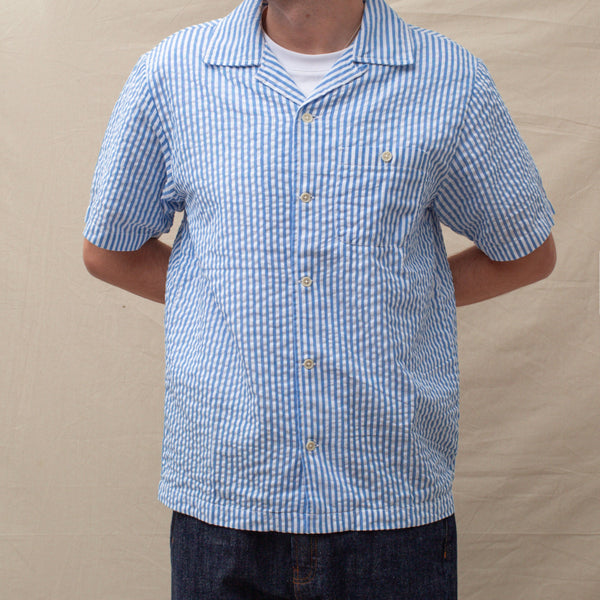 QUINCY SEERSUCKER CAMP SHIRT - NAVY STRIPE
