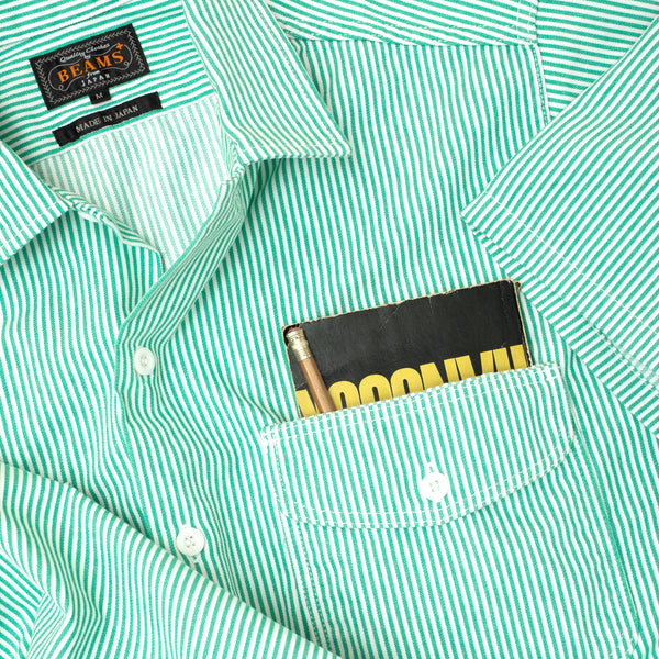 MULTI POCKET HICKORY WORK SHIRT - STRIPE GREEN