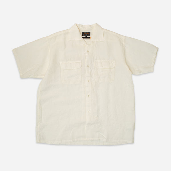 OPEN COLLAR LINEN SHIRT - FLAX WHITE