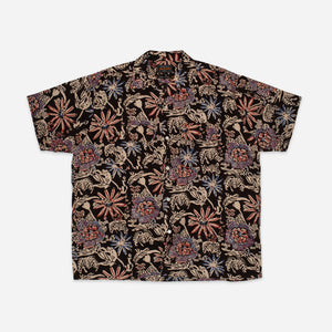 Beams+ - OPEN COLLAR BLOCK FLORAL SHIRT - BLACK -  - Main Front View