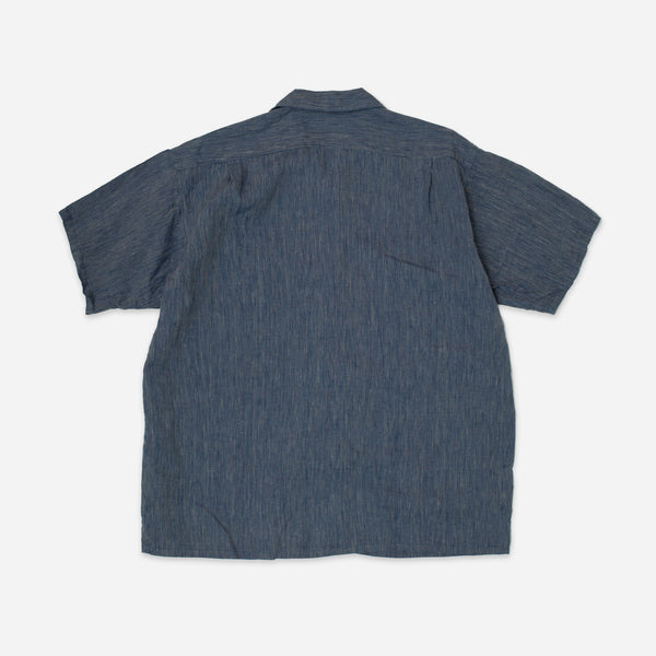 OPEN COLLAR LINEN STRIPE SHIRT- INDIGO