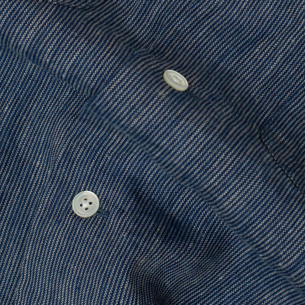 OPEN COLLAR LINEN STRIPE SHIRT- INDIGO