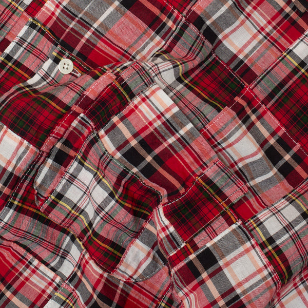 OPEN COLLAR PATCHWORK SHIRT - MADRAS RED