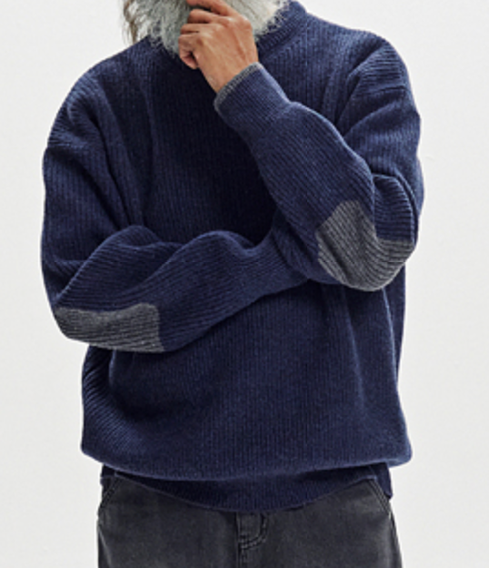 PATCH ROUND PULLOVER KNIT - NAVY
