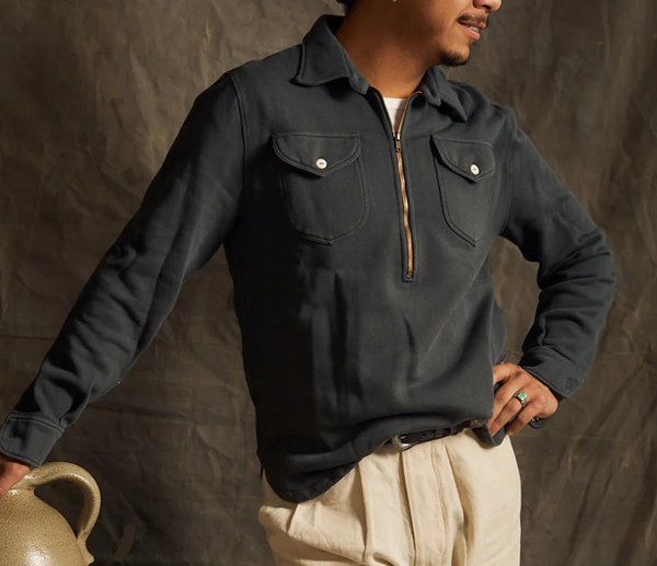 HALF ZIP WESTERN SWEATSHIRT - FADED BLACK
