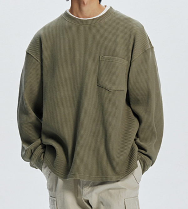OVERSIZED WAFFLE POCKET T-SHIRT - OLIVE