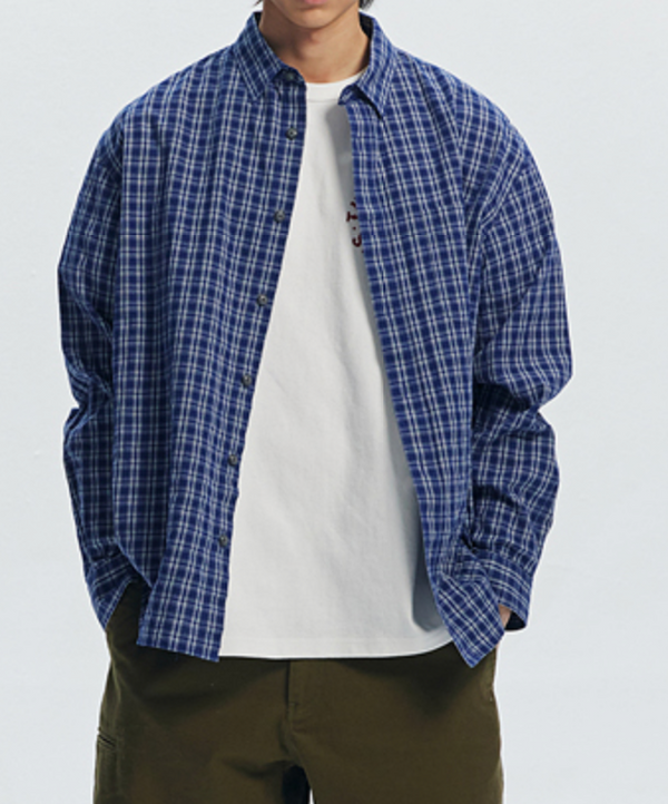 SEERSUCKER CHECKED SHIRT - BLUE