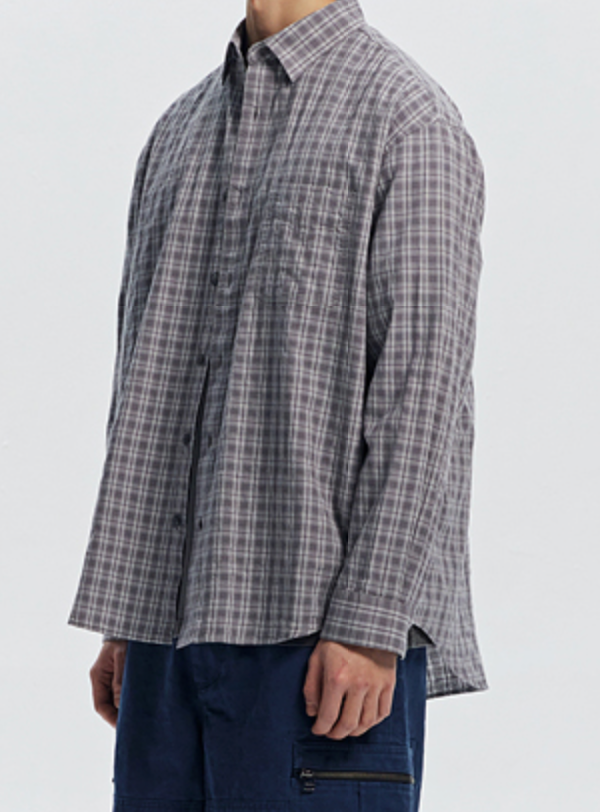 SEERSUCKER CHECKED SHIRT - GRAY