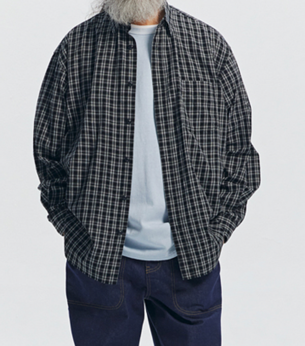 SEERSUCKER CHECKED SHIRT - BLACK