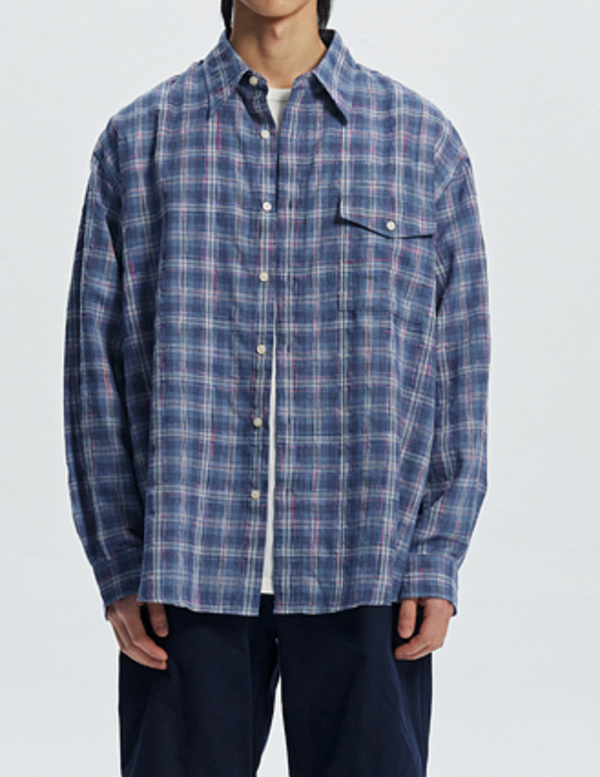 UNEVEN CHECKED SHIRT - BLUE