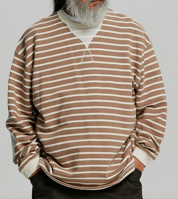 LOOP PATCH SWEATSHIRT - STRIPE MOCHA