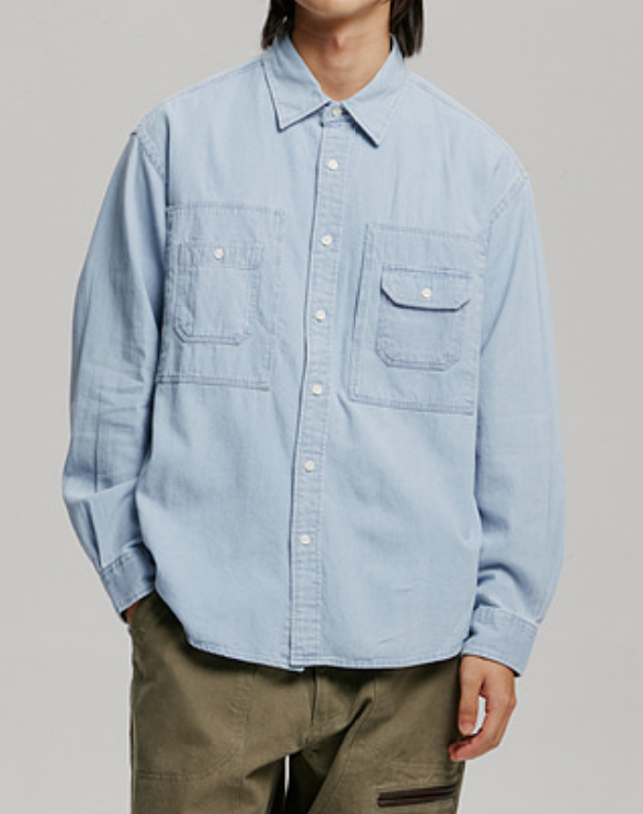 BLEACHED UTILITY SHIRT - LIGHT BLUE