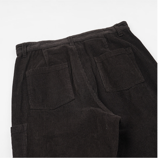 CORDUROY WIDE ONE TUCK PANTS - CHARCOAL