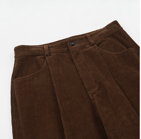 CORDUROY WIDE ONE TUCK PANTS - BROWN