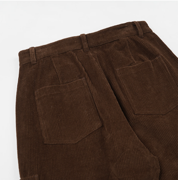 CORDUROY WIDE ONE TUCK PANTS - BROWN