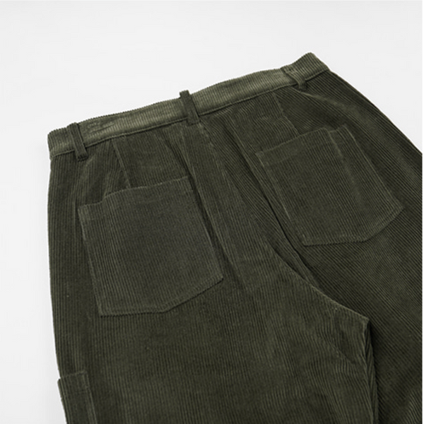 CORDUROY WIDE ONE TUCK PANTS - OLIVE