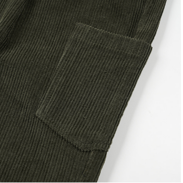 CORDUROY WIDE ONE TUCK PANTS - OLIVE