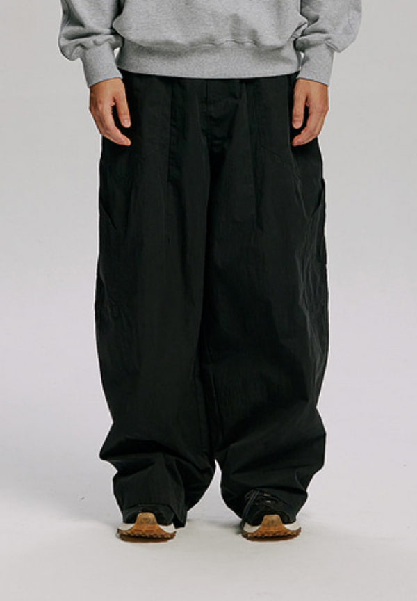 FOLD FATIGUE WIDE PANTS - BLACK
