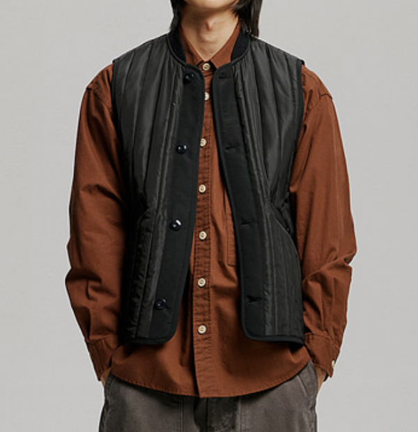 STRIPE QUILT MIL LINER VEST - BLACK