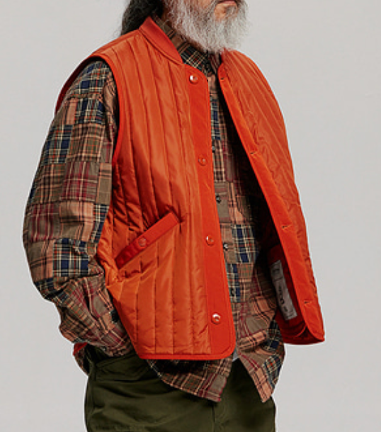 STRIPE QUILT MIL LINER VEST - ORANGE