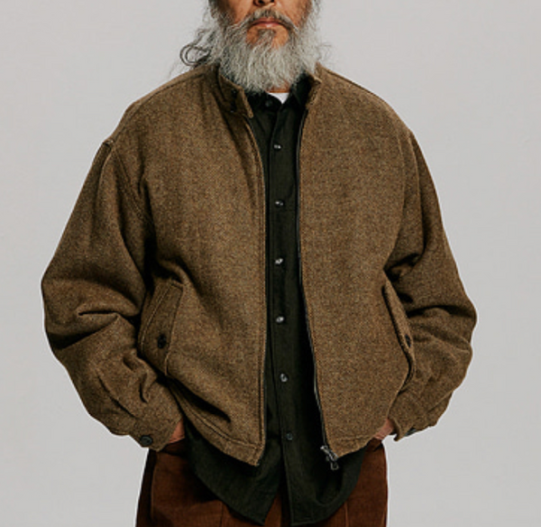 WOOL HARRINGTON JACKET - BROWN