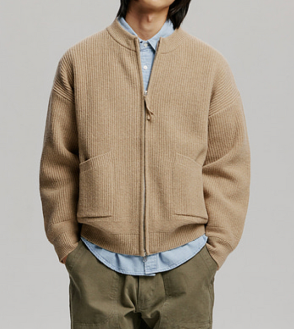 WOOL DECK ZIP UP CARDIGAN - OATMEAL