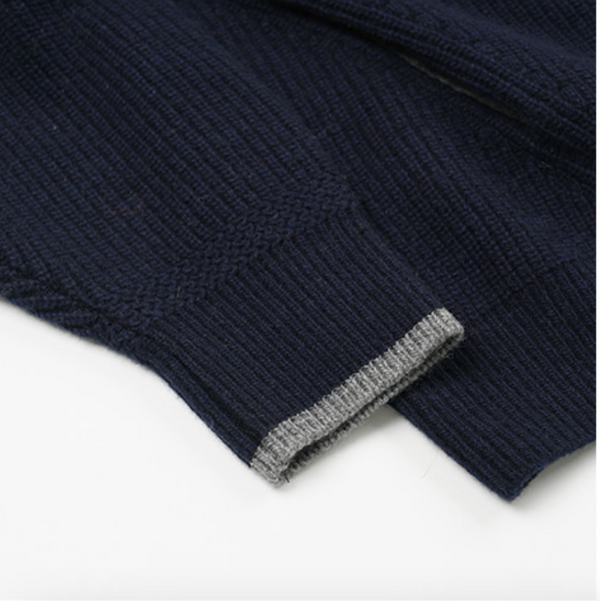 KANGAROO KNIT PULLLOVER HOODIE - NAVY
