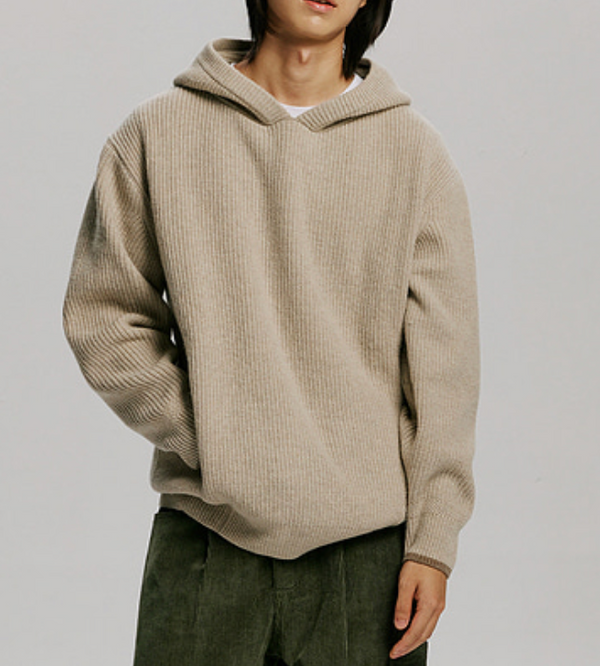KANGAROO KNIT PULLOVER HOODIE - OATMEAL