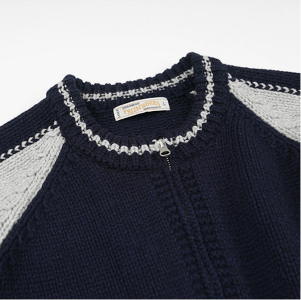 WOOL VARSITY CARDIGAN - NAVY/GREY
