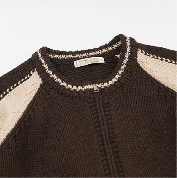 WOOL VARSITY CARDIGAN - BROWN/TAN