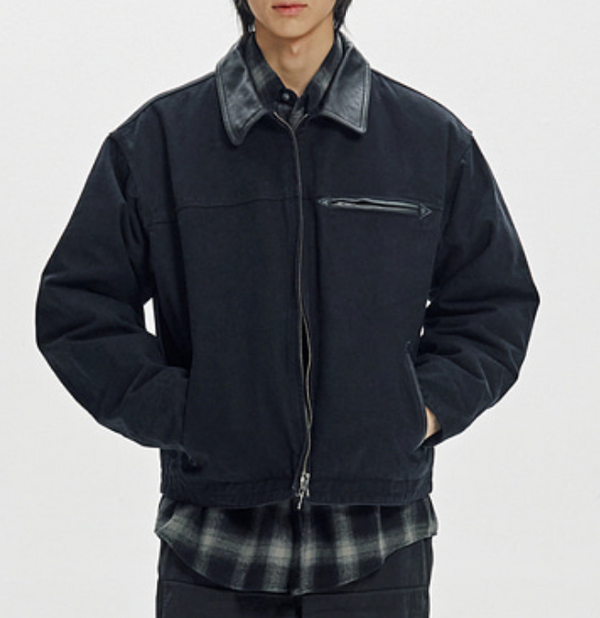HEAVY CANVAS DESTROYED WORK JACKET - BLACK