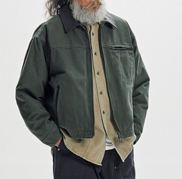 HEAVY CANVAS DESTROYED WORK JACKET - OLIVE