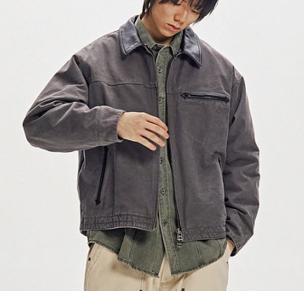 HEAVY CANVAS DESTROYED WORK JACKET - MUD