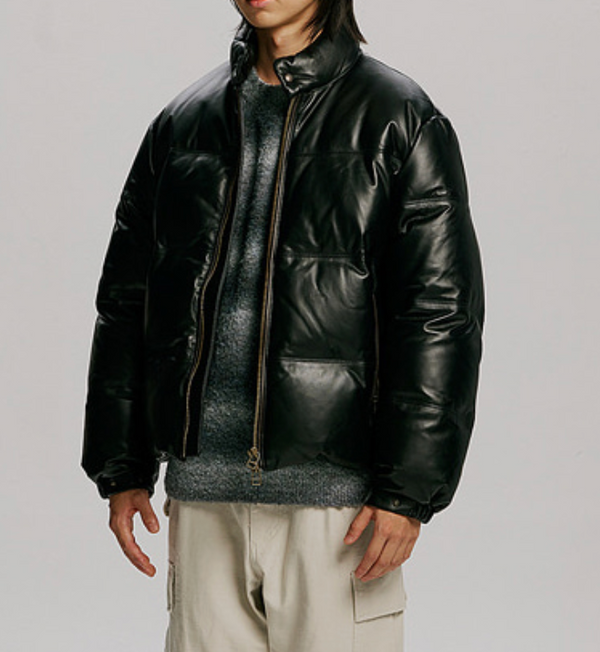 SNOWDON LEATHER DOWN JACKET - BLACK