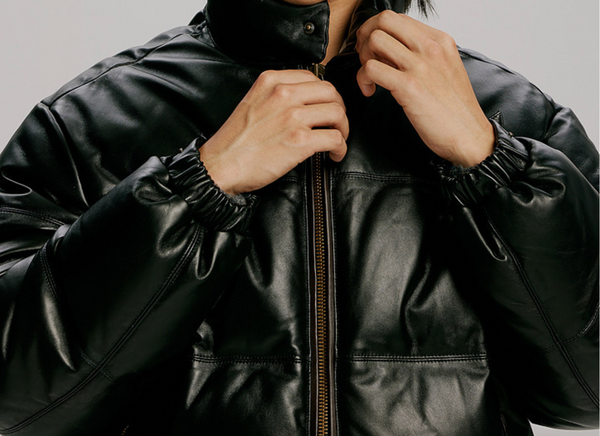 SNOWDON LEATHER DOWN JACKET - BLACK