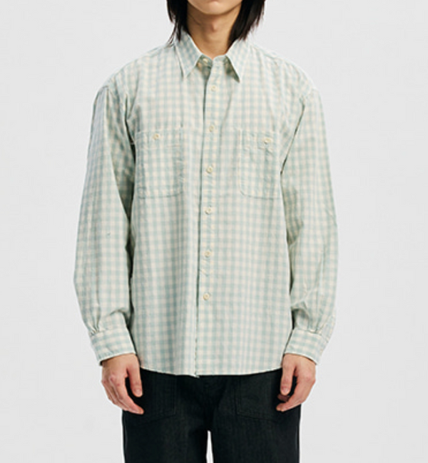 MELANGE CHECK WORK SHIRT - PALE GREEN