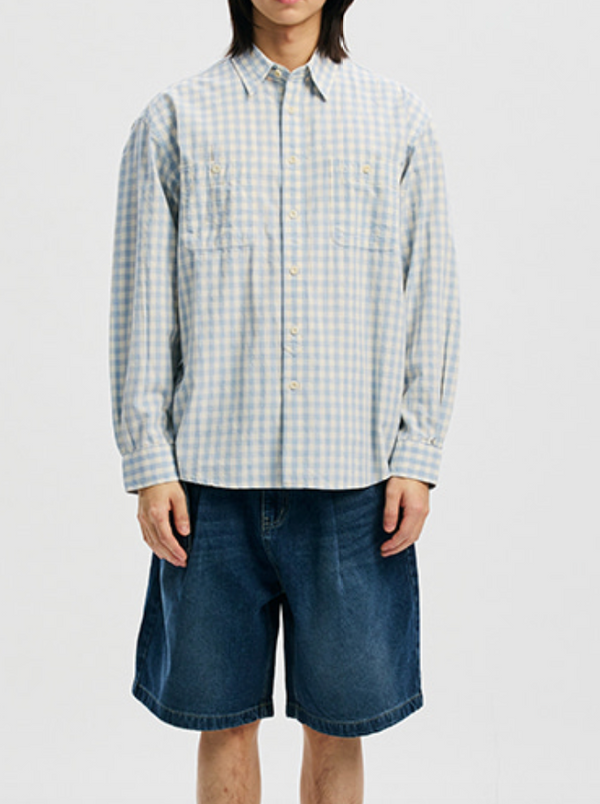 MELANGE CHECK WORK SHIRT - SKY BLUE