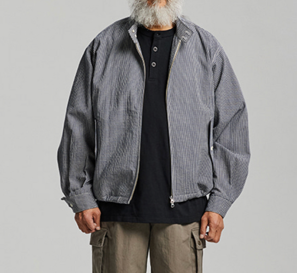 BUDDY CHECK HARRINGTON JACKET - SEA BLUE