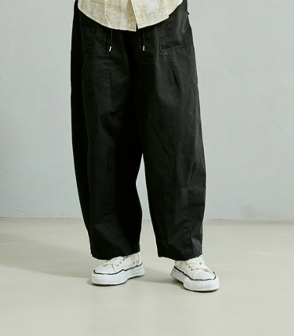 TWILL BALLOON PANTS - BLACK