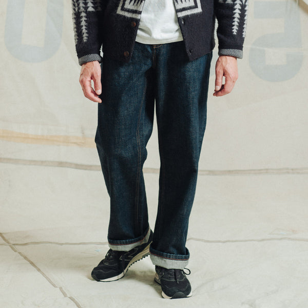 SELVEDGE NEEDLEWORK STRAIGHT DENIM JEANS - INDIGO ONE WASH