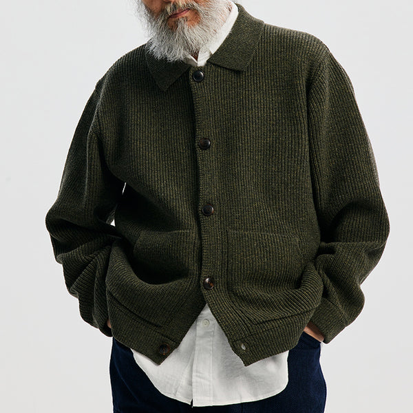 ULTRA HEAVYWEIGHT COLLAR CARDIGAN - FOREST GREEN